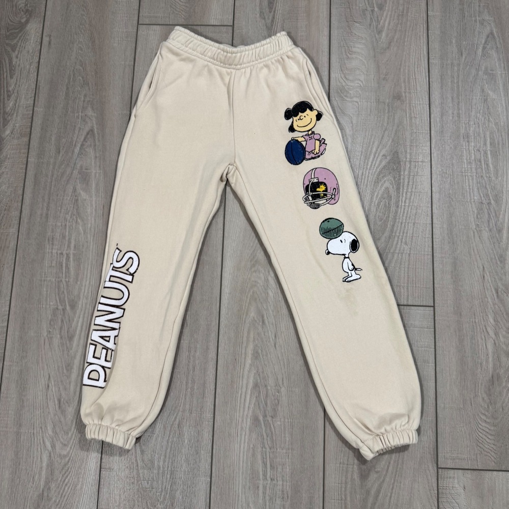Zara Sweatpants Kids Size 8 Beige Peanuts Snoopy Lucy Graphic Joggers